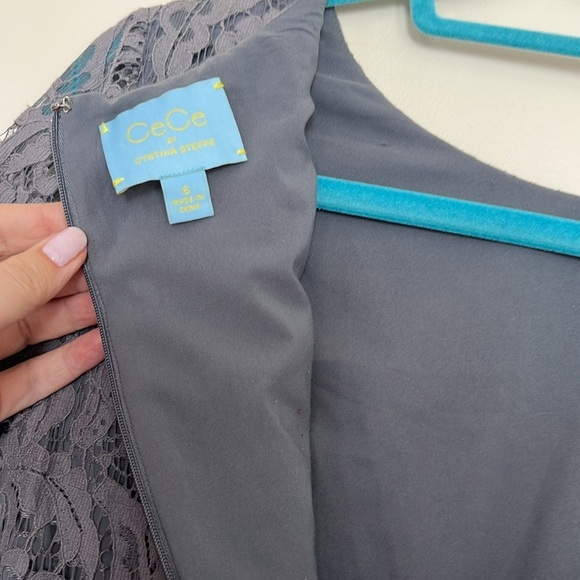 CeCe by Cynthia Steefe Feminine Gray Lace Romper with Short Sleeves - Size 6 - Picture 10 of 11